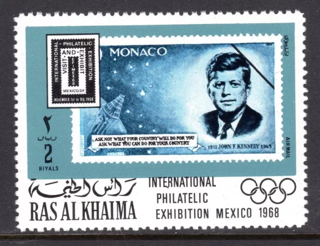 Ras Al Khaima Michel #308A VF MNH 1969 Int'l Philatelic Exhibit John F. Kennedy