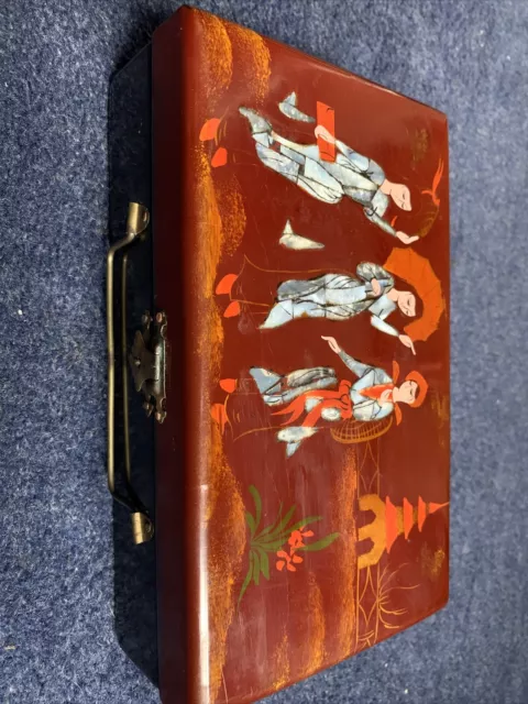 Antique Japanese / Chineses Inlaid Mother Of Pearl Lacquered Jewellery Box,rare