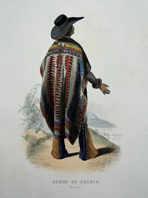 MEN'S PUEBLA Mexico ENGRAVING Aubert Porter COSTUMES America 19th°