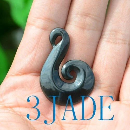 Black Nephrite Jade Koru Pendant Necklace New Zealand Maori Design Jewelry