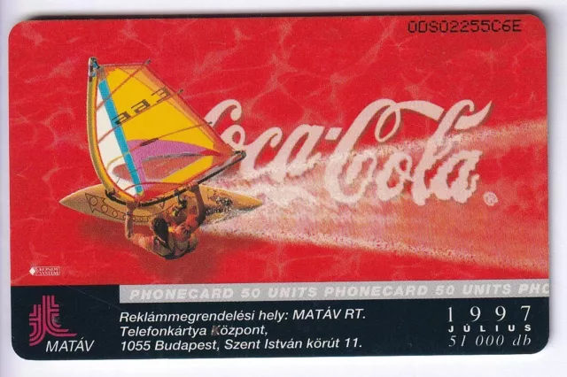 Coca Cola Coke Telecarte / Phonecard .. Hongrie 50U Beach Sun Windsurf 97 Puce 2