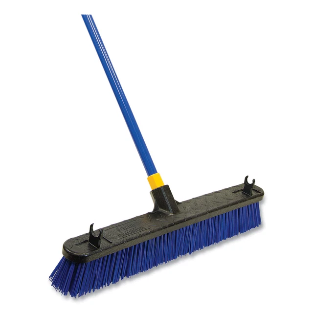Bulldozer Rough Surface Pushbroom, 24 X 60, Pet/powder Coated Steel Handle, Blue