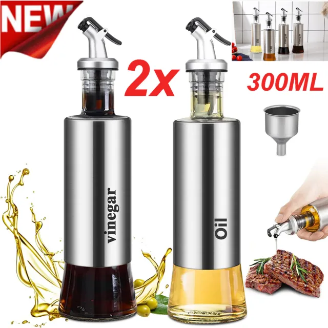 2Pcs Glass Oil Vinegar Bottles Drizzlers Dispenser Pourer Kitchen Cooking Bottle