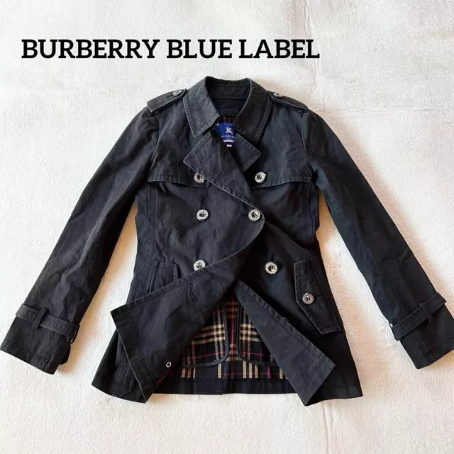 Burberry Blue Label Trench Coat with Liner Nova Check Black Women Size 40/L Used