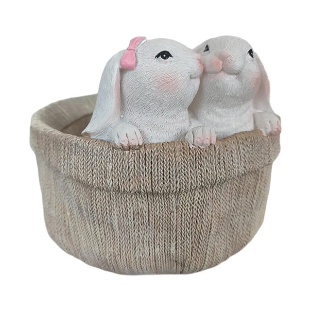 Planteur d'animaux de jardin pots de plantes à fleurs figurine de lapin panier