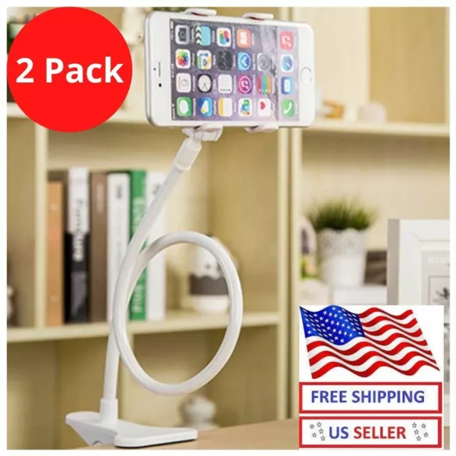 2 Flexible 360 Clip Mobile Cell Phone Holder Lazy Bed Desktop Bracket Mount Stan