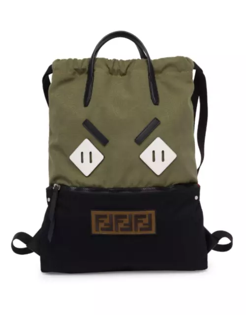 Fendi Men's Angry Eyes Motif Canvas & Leather Backpack Tote,Equatore,MSRP $1,490