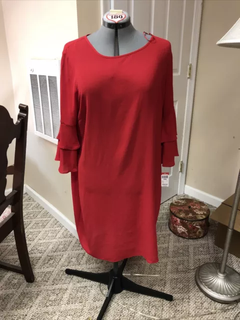 Attention Womens Dress Red Trumpet Sleeves Flare Size XL New