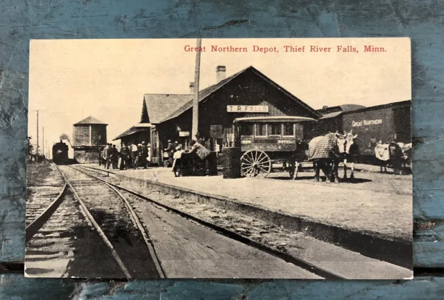 Great Northern Railway Depot Railroad Thief River Falls Postcard