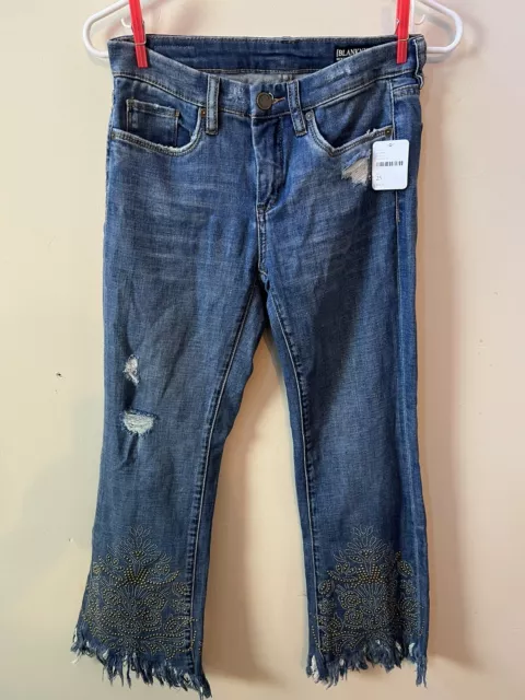 NEW Free People BLANK NYC Denim Studded Distressed Stagger Raw Hem Jeans  Sz 25