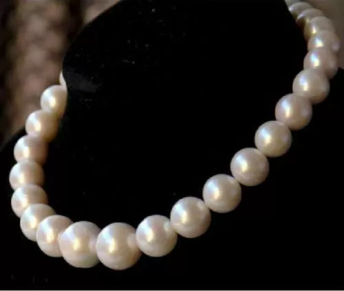 huge 18" 13-12 MM SOUTH SEA NATURAL White PEARL NECKLACE 14K GOLD  CLASP