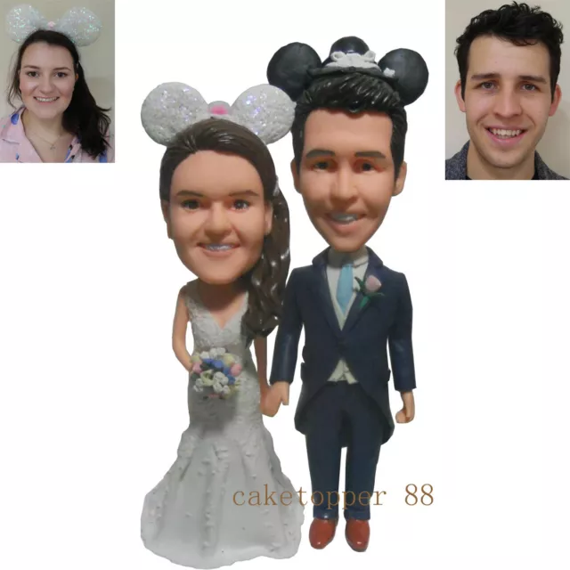 Funny Wedding Cake Topper Bride and Groom Hand in Hand Wearing Customized Hat