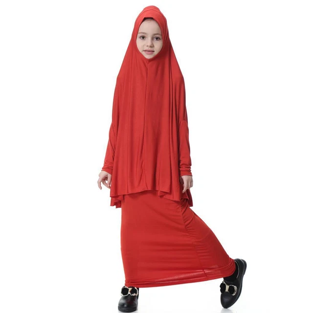 Ragazza Musulmana Islamico Manica Lunga Due Pezzi Abito Da Preghiera Abaya