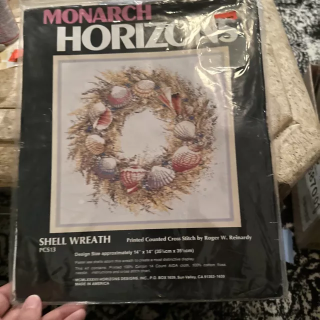 Printed Counted Cross Stitch Shell Wreath Horizons Monarch Vintage 1987 Kit