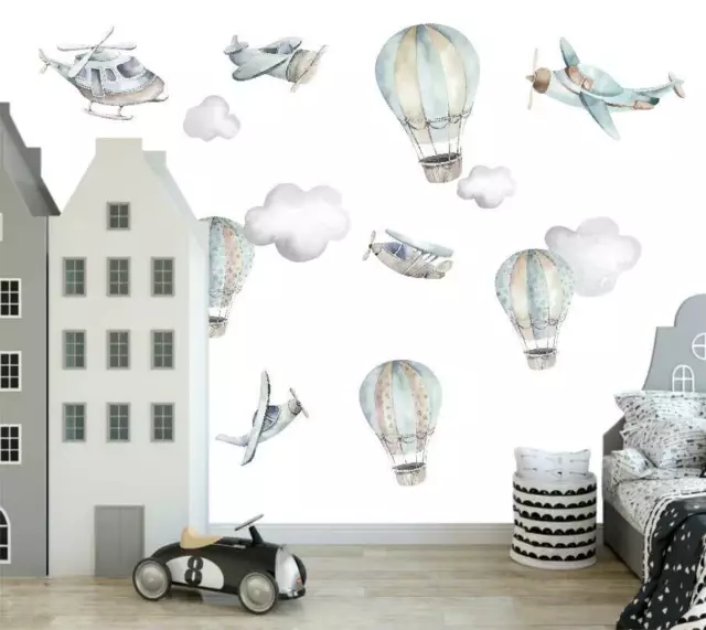 Hot air balloon Cloud Airplane Wall Sticker Nursery Decal Boys Removable Sticker