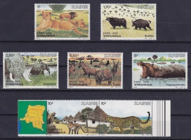 Zaire  779 - 785 **,  Nationalpark Virunga - Wildtiere  (30 ME)