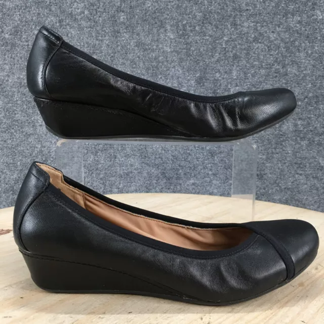 Easy Spirit Shoes Womens 8 M Dobey Casual Slip On Wedge Pumps Black Leather