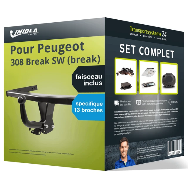 ATTELAGE COMPLET POUR Peugeot 308 Break SW 14-21 Amovible + Câble Spé