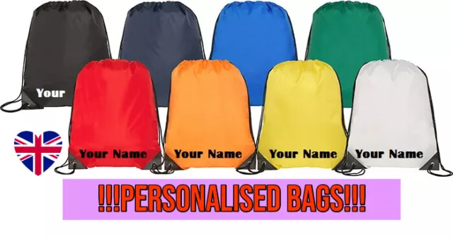 Personalised Waterproof Sport Drawstring Bag Swim PE Dance Girl Boy School Balle