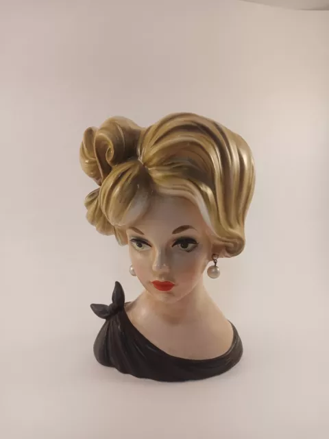 Vintage 1960'S Napcoware C7294 Womans Head Vase Planter Black Dress