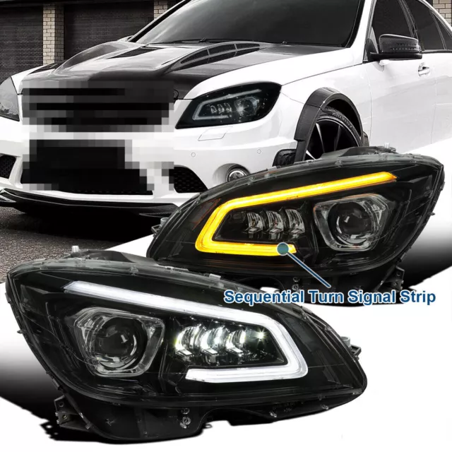 For Benz C-Class W204 2008-2011 LED Projector Headlights+Sequential Signal L+R