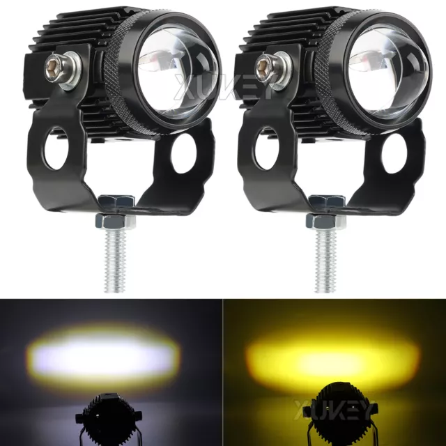 2pc Motorcycle Driving Work Spot Fog Light White Amber Pods Projector Spotlight