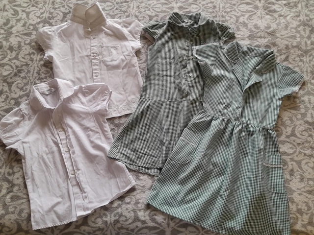 Pacchetto uniforme scuola per ragazze età 5-6 verde e bianco - camicie e abiti da gingham