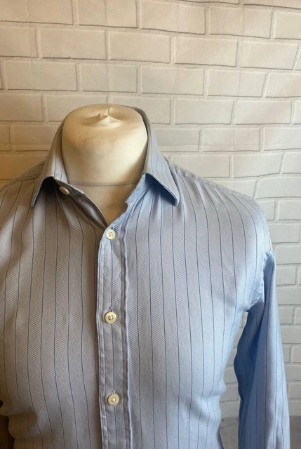 Camicia Charles Tyrwhitt blu spina di pesce 15"" - 35"" aderente polsino con bottoni