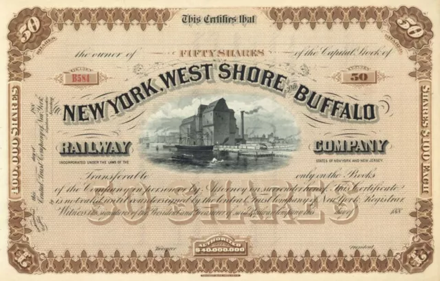 New York, West Shore and Buffalo Railway Co. - Stock Certificate - Railroad Stoc