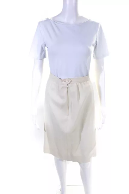 Saint Laurent Womens Vintage Twill Knee Length Pencil Skirt Ivory Size FR 40