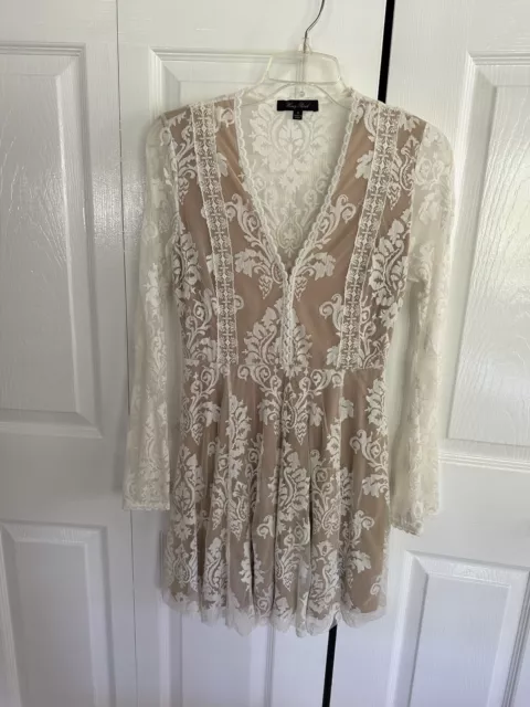 Honey Punch White Embroidered Floral Lace Overlay Mini Dress SMALL