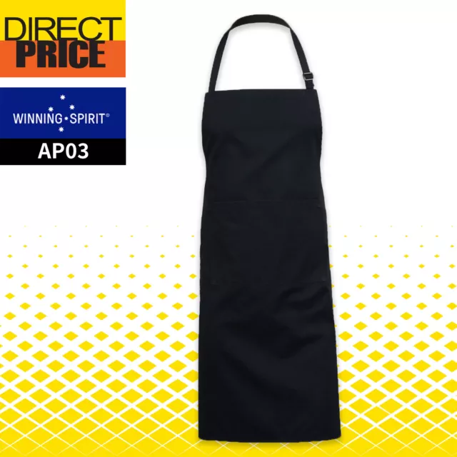 Bib Apron Kitchen Cooking Chef Restaurant Commercial Adjustable Full Black Ap03