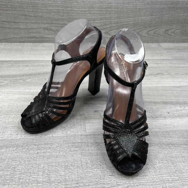Vtg Vivaldi By Vernon Humpage Leather Snakeskin High Heel Sandals Black Sz US 7