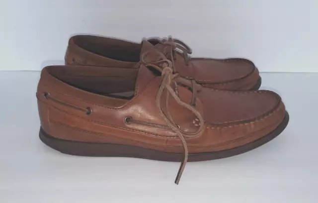 Mens Lands End Brown Leather Lace Up Boat Shoes Size 12D