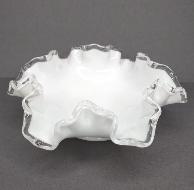 Fenton Silvercrest Vintage 6" White Clear Edge Scalloped Dish