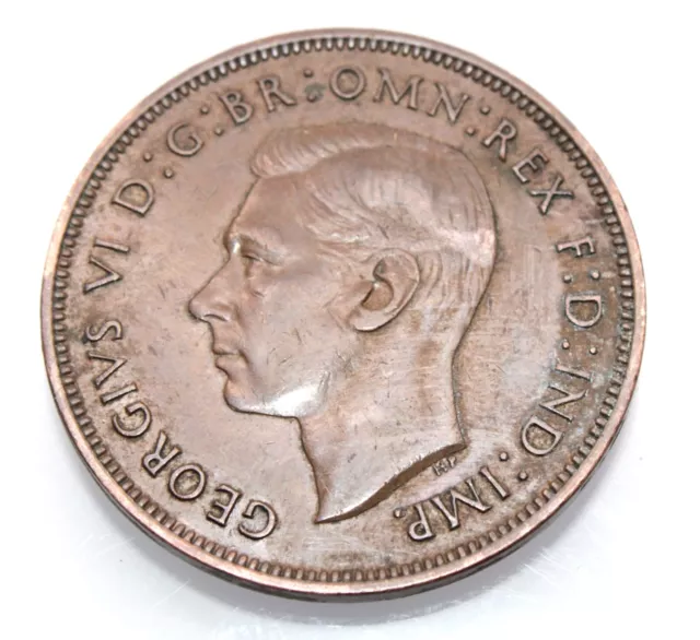 1937 British One Penny Large Copper Cent Georgivs Vi D:g:br:omn:rex F:d:ind:imp