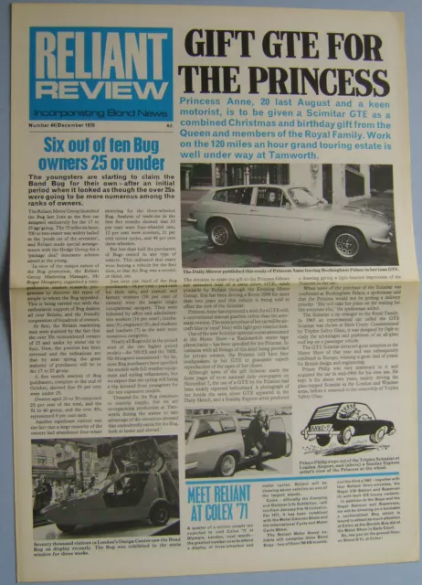 Reliant Review incorporating Bond News No 44 Dec 1970 Bond Bug Scimitar Regal