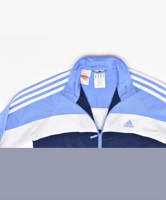 ADIDAS Girls Tracksuit Top Jacket 11-12 Years Blue Colourblock Polyester CX21 3
