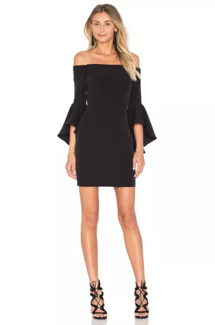 Milly Black Off The Shoulder Selena Dress W/ Trumpet Sleeves, Size 4, NWT! $485