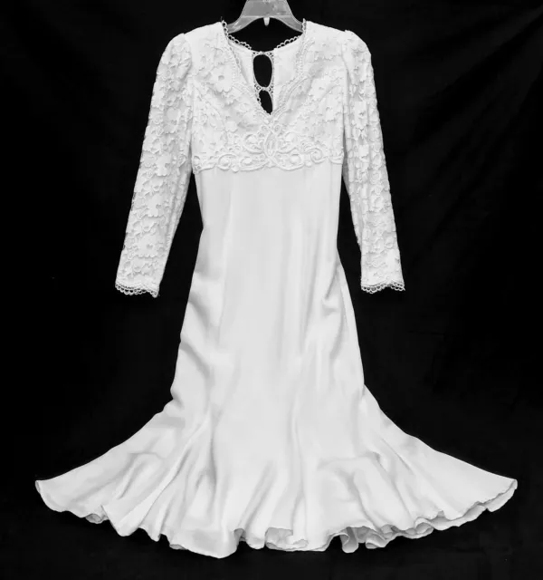 VTG Jessica Mcclintock Wedding Gown Lace Bodice Long Sleeve Simple Elegance 6/8