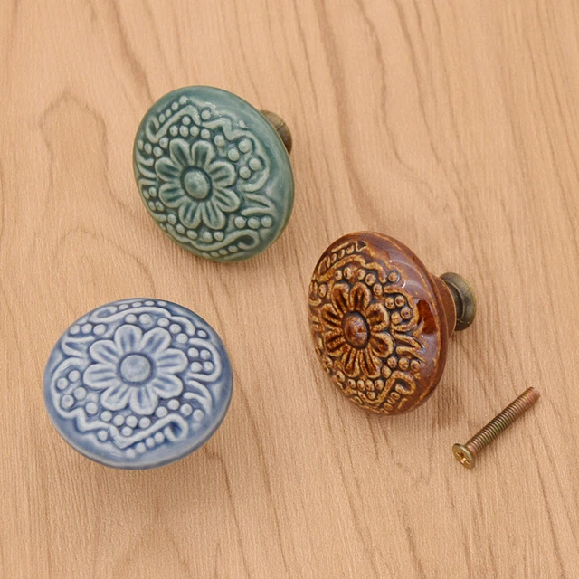 Vintage Flower Pull Handle Door Knobs Ceramic Cabinet Cupboard Wardrobe Drawer