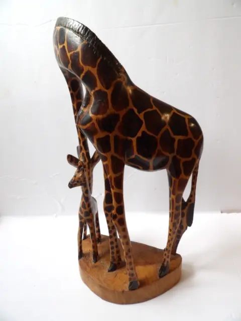 Mother & Calf Giraffes hand Carved Wood Sculpture Kenya about 12"