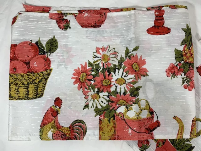 Vintage Mid-Century/Country Apples Basket 2 Kitchen Valance Panels RED PINK A3