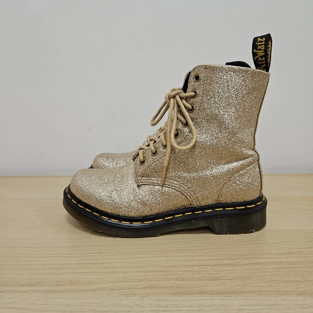 STIVALETTI SCINTILLANTI DR Martens 1460 Pascal oro pallido glitter