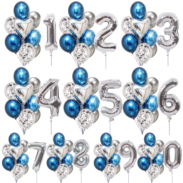 Silver Number Balloons Foi1 18th 30th 40th AGE Birthday Party decoration BALLONS