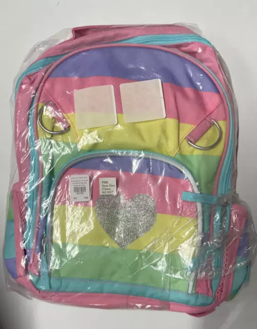 Pottery Barn Kids Fairfax Small Rainbow Stripe Backpack Glitter Heart Patch