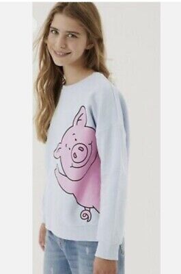 M&S Percy Pig Blue Cotton Sweatshirt SWEATER JUMPER TOP Age 14-15 YEARS GIRLS