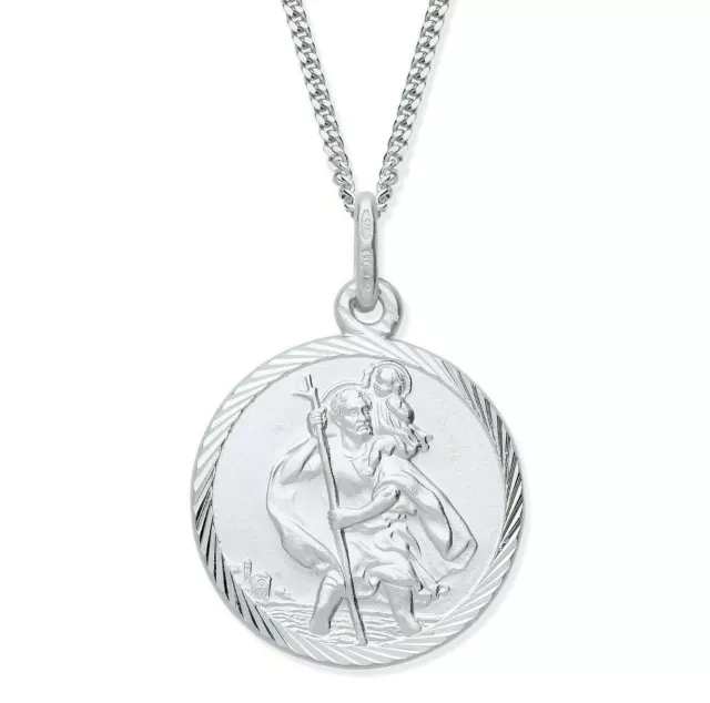 Sterling Silver ST Christopher Diamond Cut Pendant - Choice of Chain