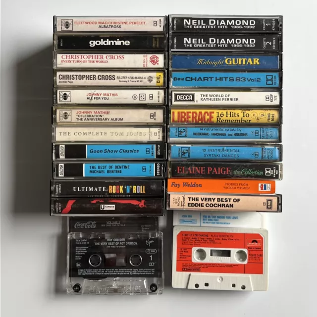 Job Lot of 24 Tapes, 60's & 70's, 80’s, 90’s Cassette Tape Bundle