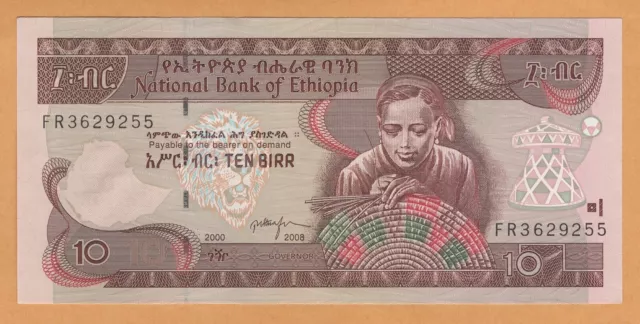 ETHIOPIA 10 BIRR AU 2000EE / 2008 P-48e Prefix FR Banknote